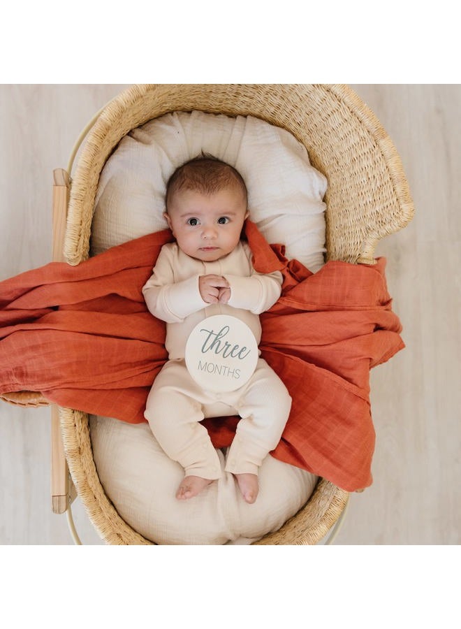 Pondering Pine Natural Baby Milestone Discs - White Stain Wood Milestone Disc Set with Bag and Hello World Announcement Card - 13 Wooden Milestones Cards, Newborn Monthly First Year Picture Props, 1-12 Months - Image 5