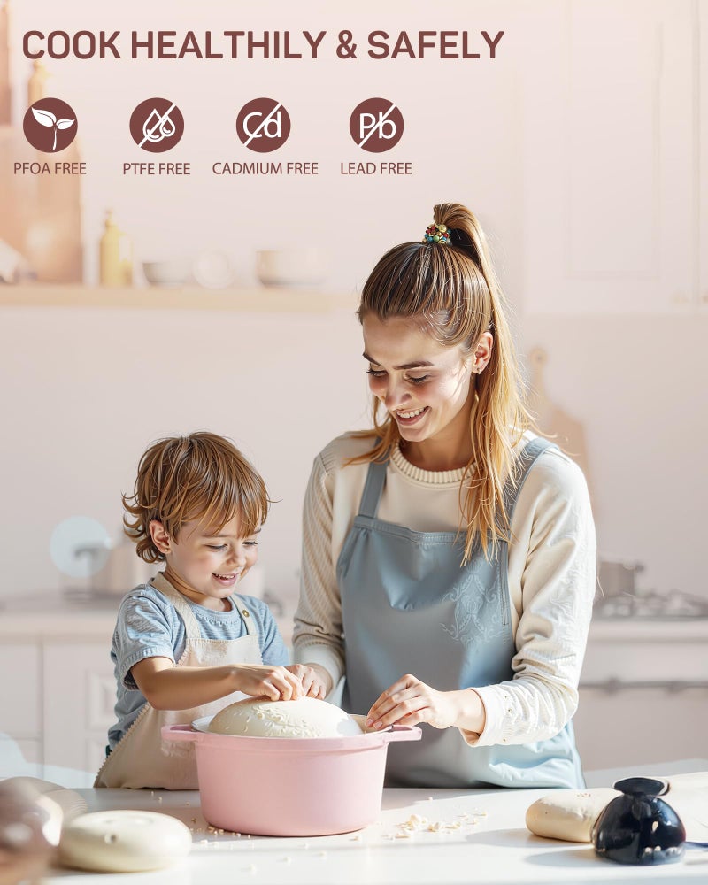 Ciwete 6 QT Dutch Oven Pot with Lid, Enameled Cast Iron Dutch Oven for Bread Making, Braiser, Cooking, Dual Handles, Oven Safe up to 500Â° F or on Stovetop, Gifts for Family - Pink - Image 5