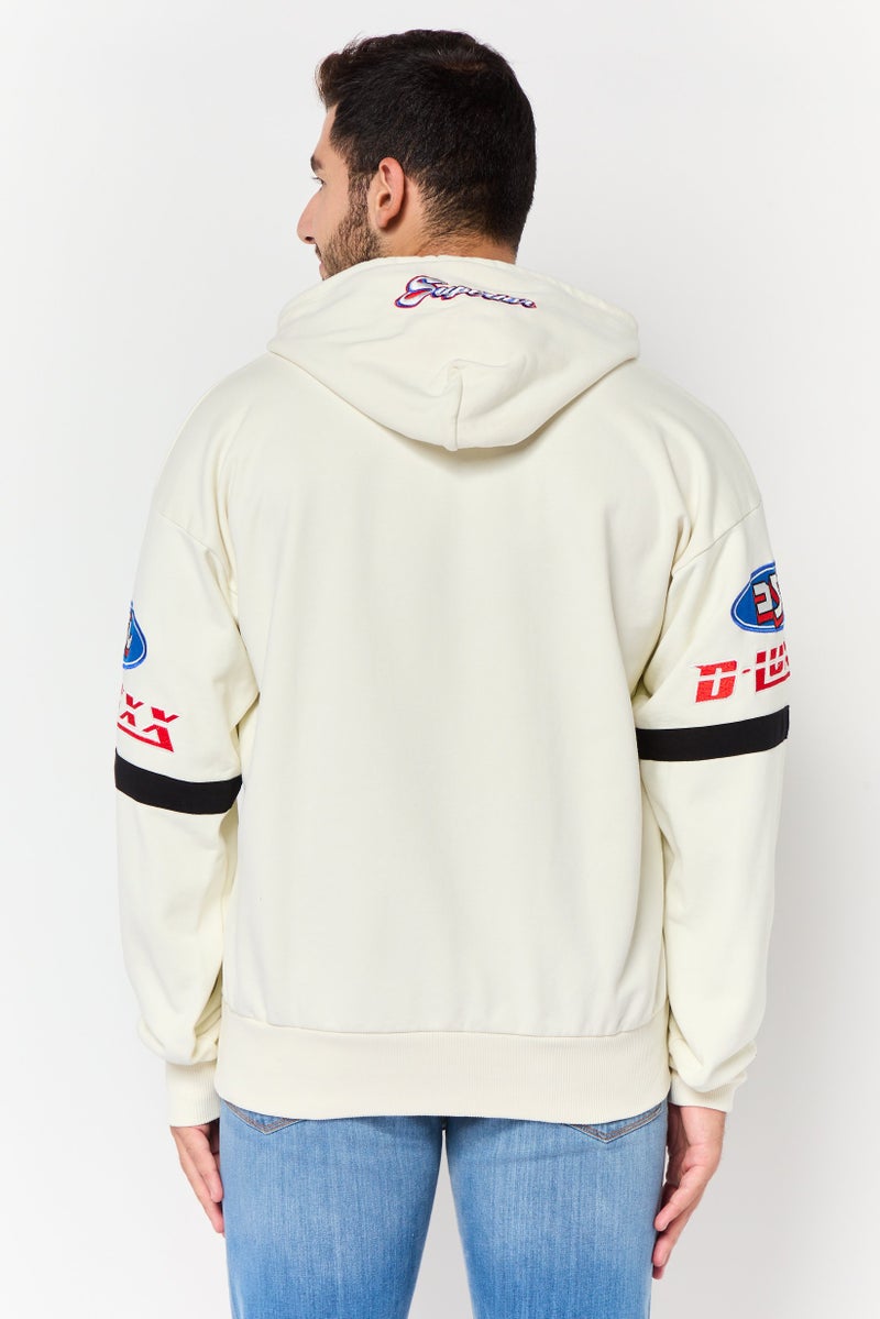 DIESEL Men Embroidered Logo Long Sleeve Hoodie, Off White - Image 4