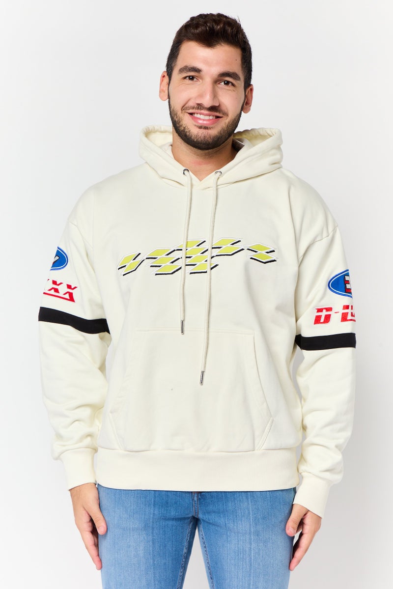 DIESEL Men Embroidered Logo Long Sleeve Hoodie, Off White - Image 1