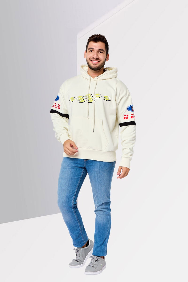 DIESEL Men Embroidered Logo Long Sleeve Hoodie, Off White - Image 2
