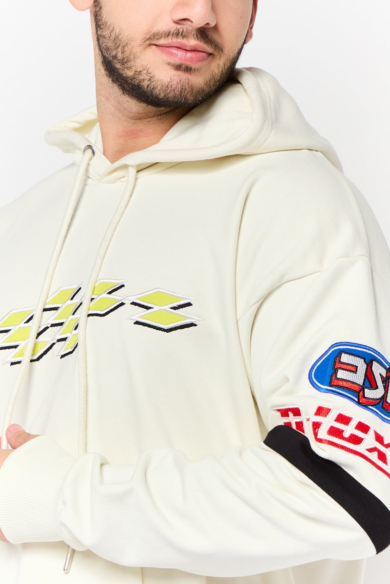 DIESEL Men Embroidered Logo Long Sleeve Hoodie, Off White - Image 3