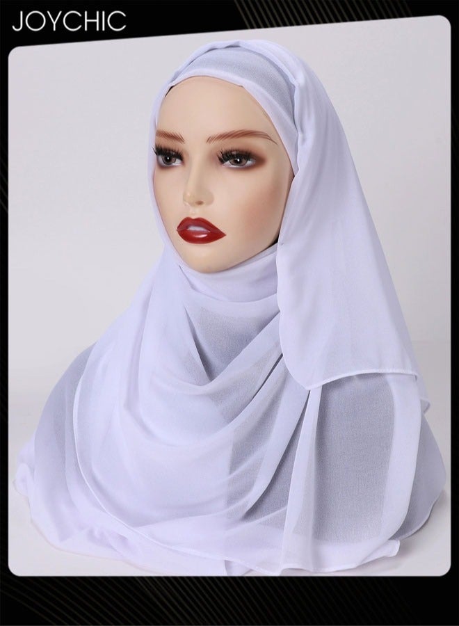 Joychic Solid Color Women Muslim Headwear Wearable Traditional Wear Long Fashion Pearl Chiffon Adjustable Head Scarf for Ladies All Seasons Hijab White One Size - Image 1