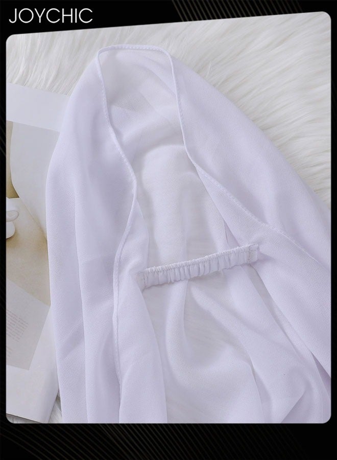 Joychic Solid Color Women Muslim Headwear Wearable Traditional Wear Long Fashion Pearl Chiffon Adjustable Head Scarf for Ladies All Seasons Hijab White One Size - Image 2