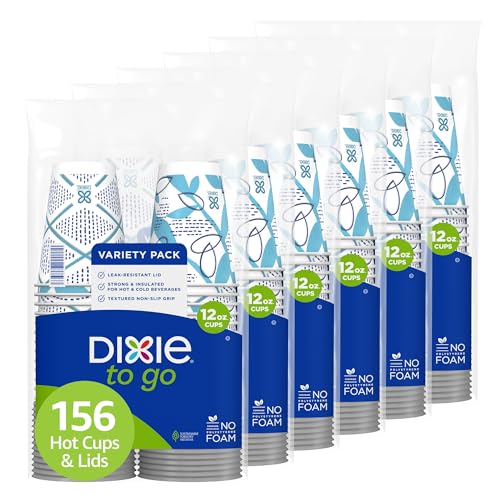 Dixie To Go Paper Coffee Cups With Lids 12 oz 156 ct Disposable Insulated Paper Cups for OnTheGo Hot or Cold Beverages
