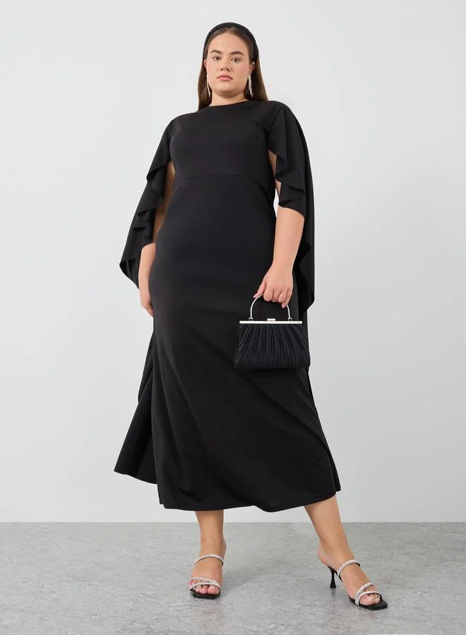 Styli Styli Plus Size Solid Cape Sleeves Maxi Dress