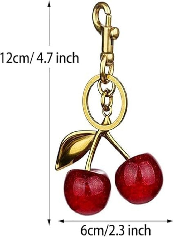 Jitaharay Metal Glitter Cherry Bag Charm With Key Ring Bag Charms For Handbags Cherry Keychain Unique Key Chains For Women Key Ring For Girls Cherry Charms For Bags Car Accessories, Red - Image 4