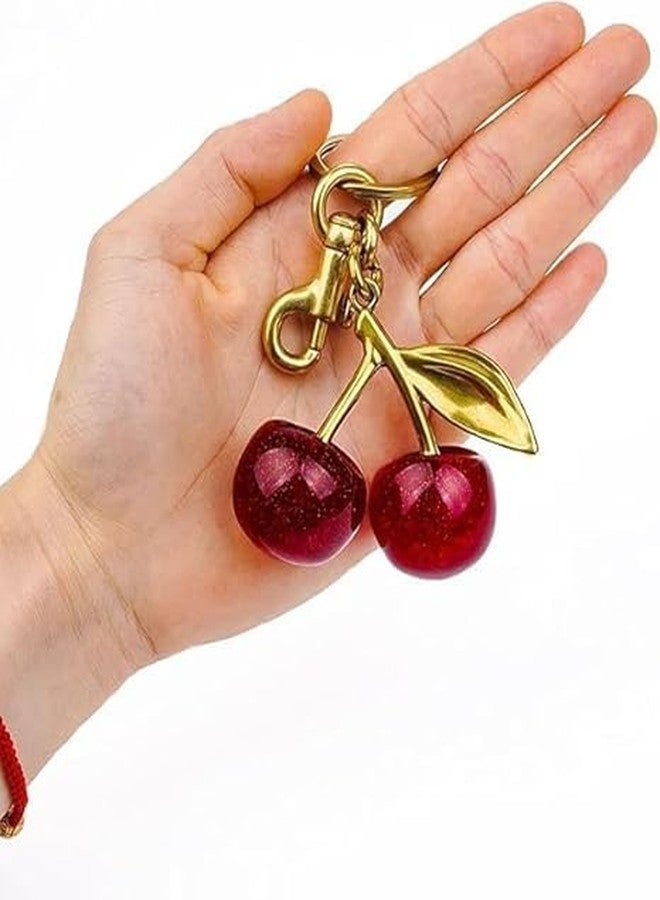 Jitaharay Metal Glitter Cherry Bag Charm With Key Ring Bag Charms For Handbags Cherry Keychain Unique Key Chains For Women Key Ring For Girls Cherry Charms For Bags Car Accessories, Red - Image 3
