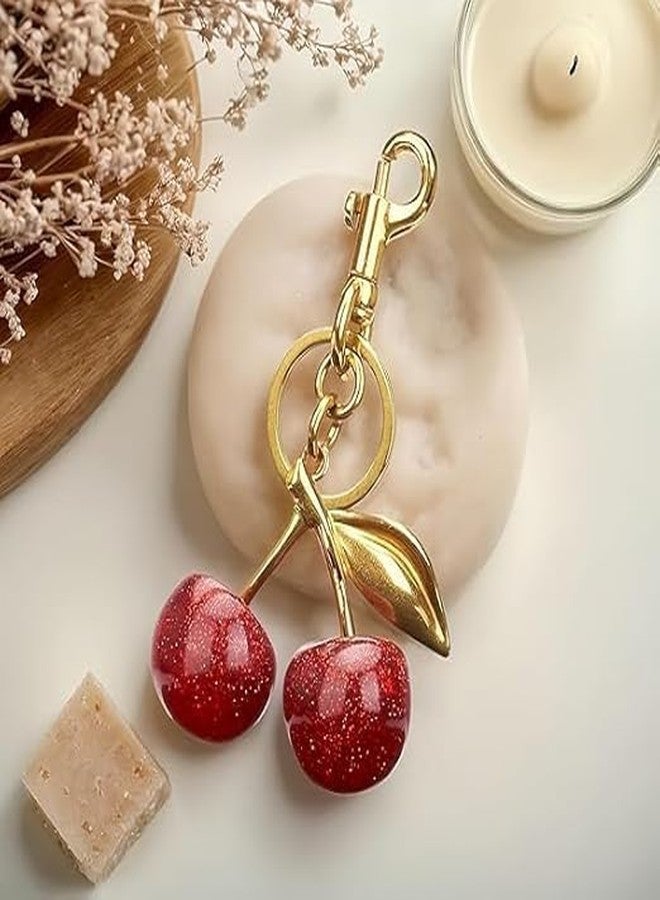 Jitaharay Metal Glitter Cherry Bag Charm With Key Ring Bag Charms For Handbags Cherry Keychain Unique Key Chains For Women Key Ring For Girls Cherry Charms For Bags Car Accessories, Red - Image 5