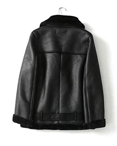 LY VAREY LIN Women's Faux Shearing Moto Jacket Thick Lined Parka Winter Shearling Coat Leather Jacket (S, Black) - Image 4
