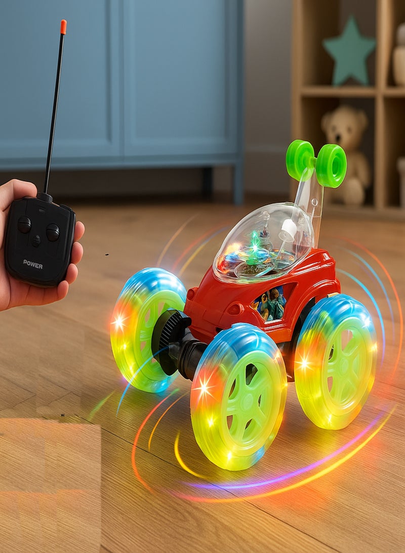 رالي سيارة تحكم عن بعد للأطفال بإضاءة LED وعجلات كبيرة – لعبة سباق تدور 360 درجة بجهاز تحكم لاسلكي وشحن، تصميم قوي متعدد الألوان - Image 1