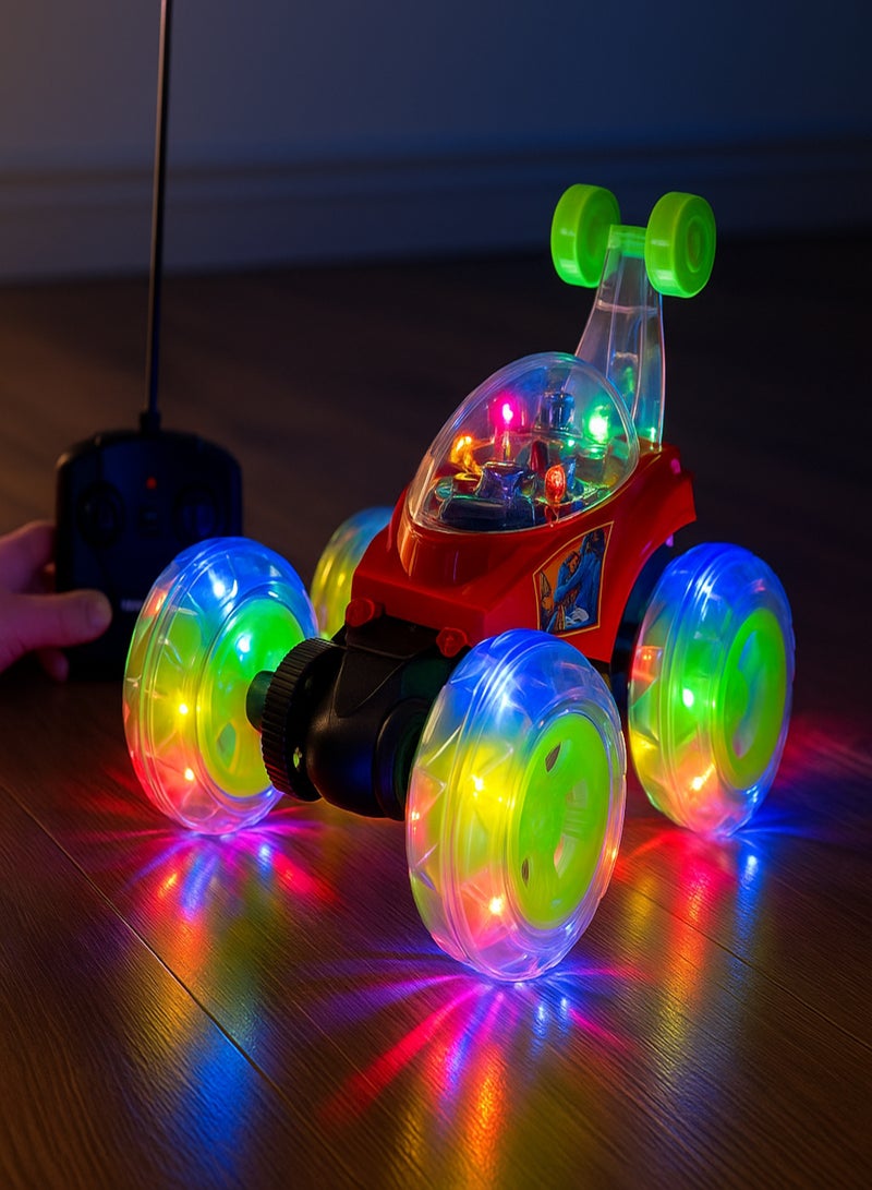 رالي سيارة تحكم عن بعد للأطفال بإضاءة LED وعجلات كبيرة – لعبة سباق تدور 360 درجة بجهاز تحكم لاسلكي وشحن، تصميم قوي متعدد الألوان - Image 2