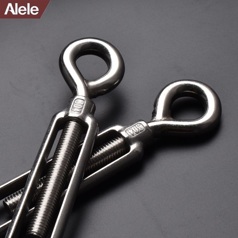 Alele M12 Turnbuckle,2 Pack Thread Stainless Steel Hook & Eye, Stainless Steel 304 Turnbuckle Heavy Duty Wire Rope Tension (M12 Turnbuckle) - Image 3