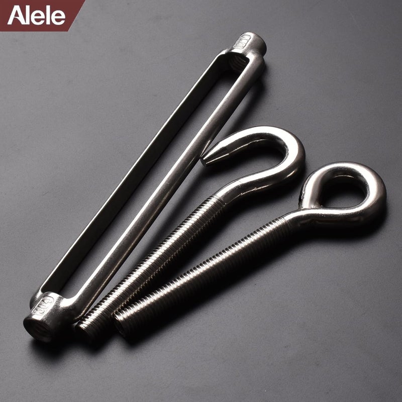 Alele M12 Turnbuckle,2 Pack Thread Stainless Steel Hook & Eye, Stainless Steel 304 Turnbuckle Heavy Duty Wire Rope Tension (M12 Turnbuckle) - Image 5