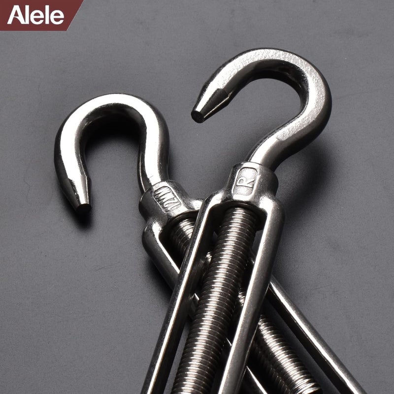 Alele M12 Turnbuckle,2 Pack Thread Stainless Steel Hook & Eye, Stainless Steel 304 Turnbuckle Heavy Duty Wire Rope Tension (M12 Turnbuckle) - Image 4