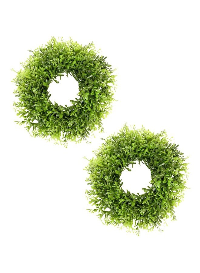 Vlorart 12 Inch Artificial Boxwood Wreath for Front Doors, 2 Packs Green Leaves Small Wreath, Spring Summer Wreaths for Indoor Outdoor - Image 1
