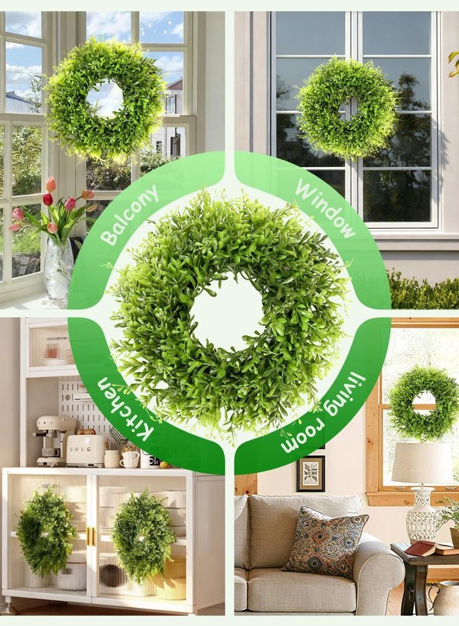 Vlorart 12 Inch Artificial Boxwood Wreath for Front Doors, 2 Packs Green Leaves Small Wreath, Spring Summer Wreaths for Indoor Outdoor - Image 5