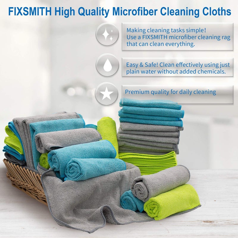 FIXSMITH منشفة تنظيف ميكروفايبر FIXSMITH - عبوة من 50، مناشف ميكروفايبر للسيارات 16 × 12 بوصة، قطع تنظيف شديدة الامتصاص، خالية من الوبر، خالية من الخطوط لمنشفة السيارة والمطبخ والمنزل والمكتب - Image 3