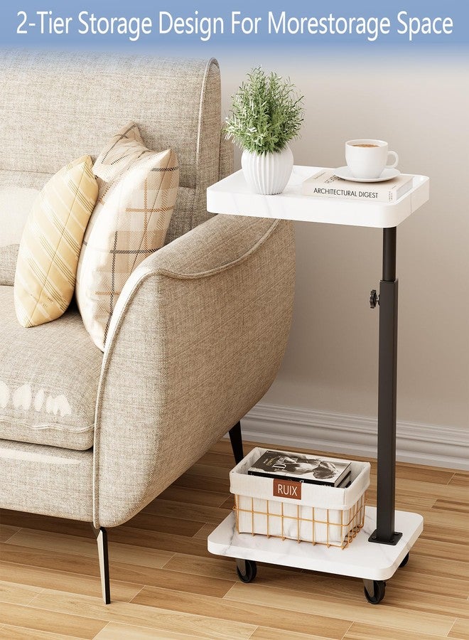 Katrawu C Shaped End Table Adjustable Height,360° Swivel Tv Trays for Eating on Couch That Slide Under,Sofa Side Table with Wheels for Living Room and Bedroom, Bed,Chair, Snack (Black Marble+Black) - Image 5