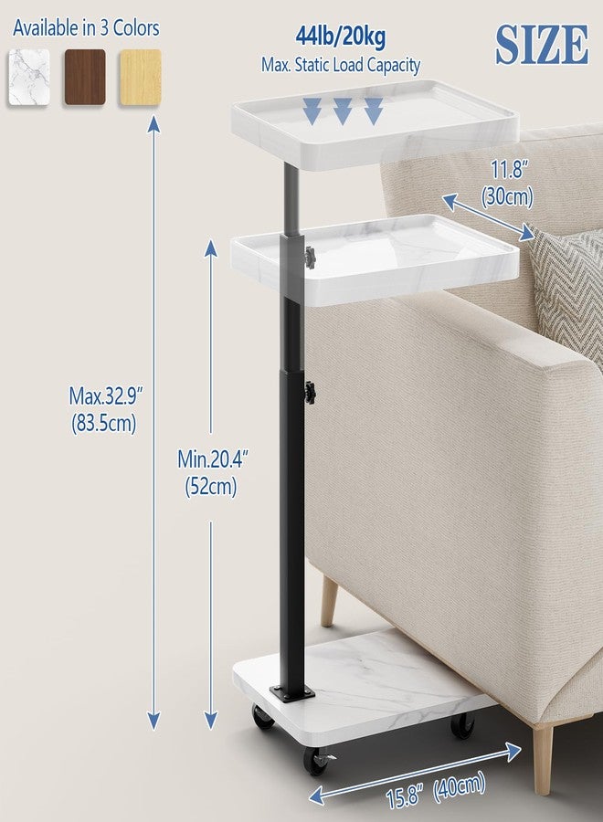 Katrawu C Shaped End Table Adjustable Height,360° Swivel Tv Trays for Eating on Couch That Slide Under,Sofa Side Table with Wheels for Living Room and Bedroom, Bed,Chair, Snack (Black Marble+Black) - Image 3