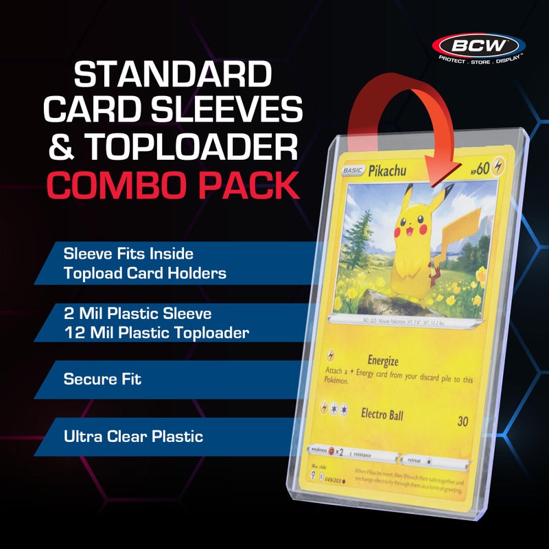 BCW 300 Count Card Sleeve and Toploader Combo Pack | Premium Rigid PVC Toploaders and Acid-Free Polypropylene Penny Sleeves | Great for Football  Baseball  Magic The Gathering  Pokemon  etc - Image 2
