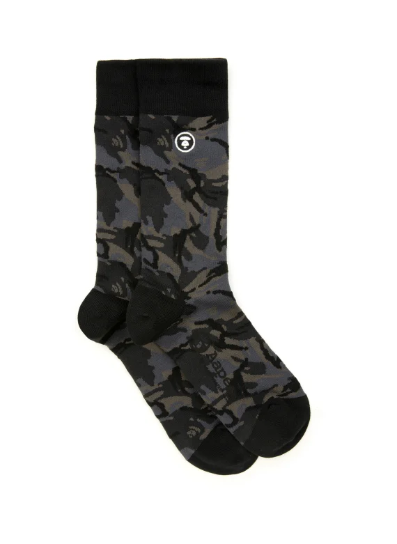 AAPE Moonface logo camo crew socks
