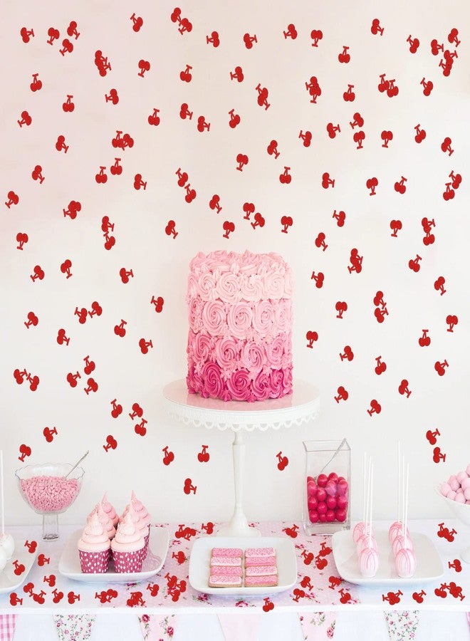 إنورو زينة طاولة لحفلات استقبال المولود الجديد، مزينة بورق لامع على شكل كرز أحمر، مناسبة لحفلات الخطوبة والزفاف، 120 قطعة من زينة طاولة بنكهة الكرز الحلو - Image 4