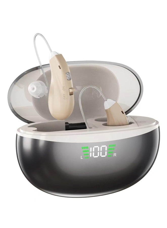 Rechargeable Hearing Aids for Seniors' Hearing Loss (Not Amplifier) - Latest 16-Channel Digital OTC Hearing Aid with Intelligent Noise Cancellation, 5-Day Long-Lasting Battery, Medical-Grade Materials, Comfortable & Anti-Slip for Secure Wearing, Beige