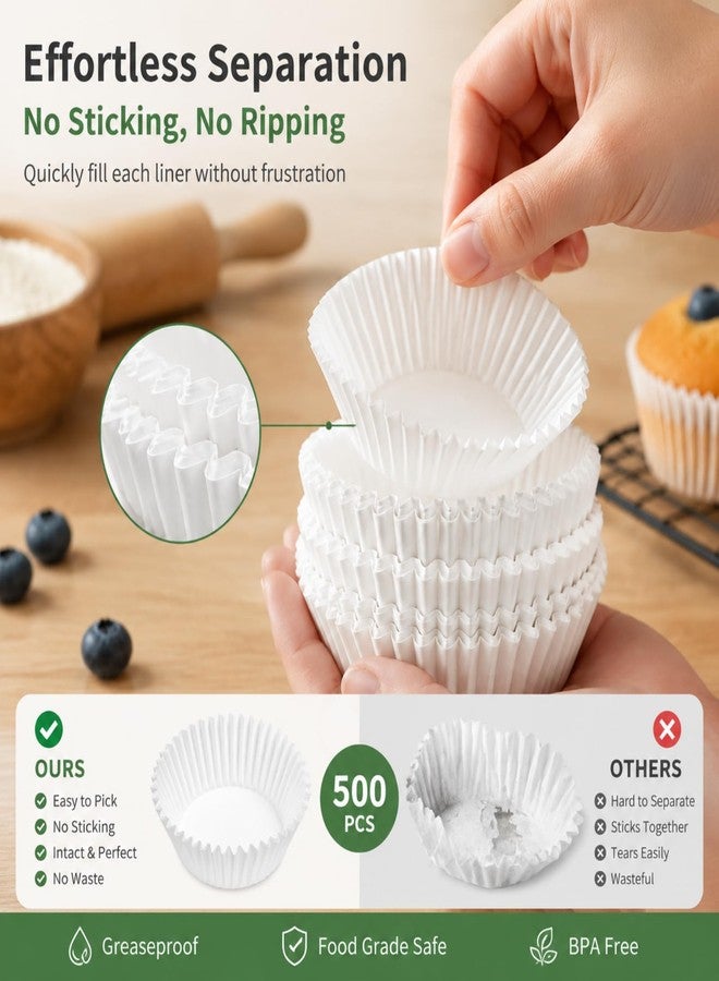 Prefer Green Non-stick 500 Count Standard White Cupcake Liners for Baking, Food-grade Cupcake Wrapper, Greaseproof Parchment Muffin Liners,Baking Cups for Cupcakes, Muffins, Nuts - Image 5