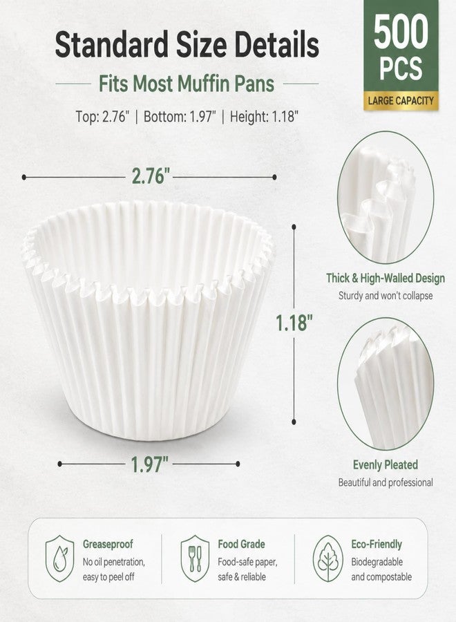 Prefer Green Non-stick 500 Count Standard White Cupcake Liners for Baking, Food-grade Cupcake Wrapper, Greaseproof Parchment Muffin Liners,Baking Cups for Cupcakes, Muffins, Nuts - Image 3