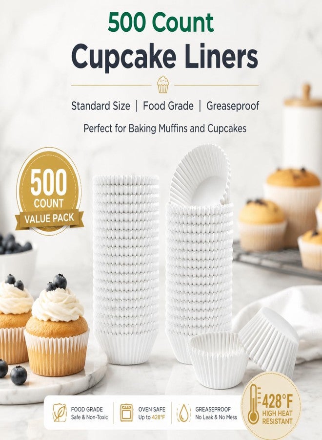 Prefer Green Non-stick 500 Count Standard White Cupcake Liners for Baking, Food-grade Cupcake Wrapper, Greaseproof Parchment Muffin Liners,Baking Cups for Cupcakes, Muffins, Nuts - Image 2