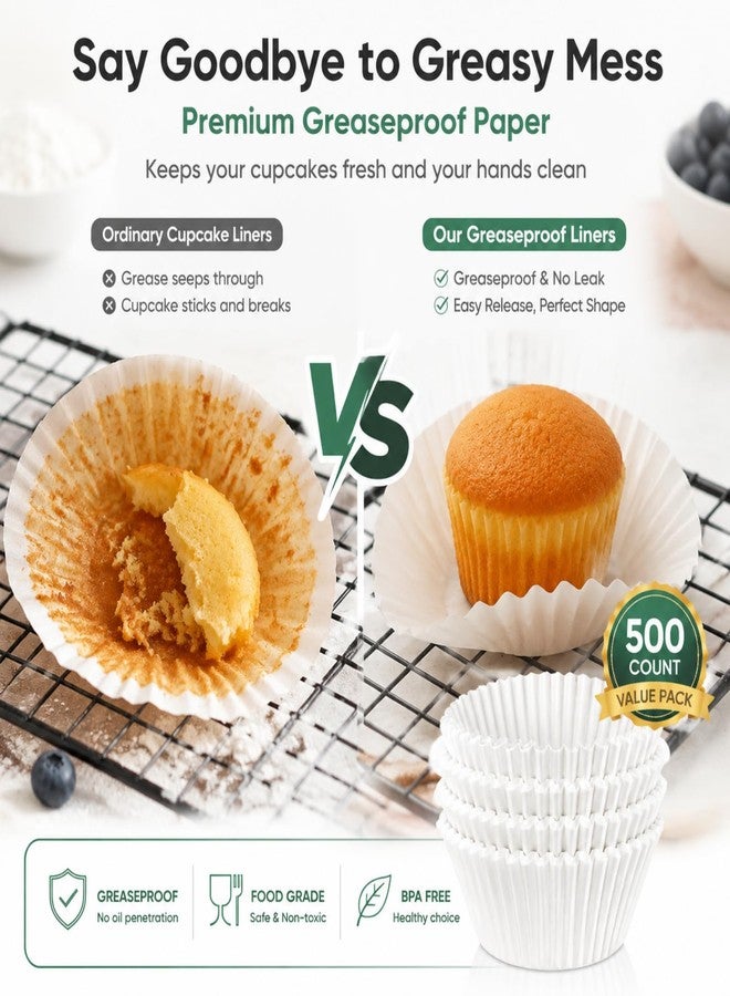 Prefer Green Non-stick 500 Count Standard White Cupcake Liners for Baking, Food-grade Cupcake Wrapper, Greaseproof Parchment Muffin Liners,Baking Cups for Cupcakes, Muffins, Nuts - Image 4