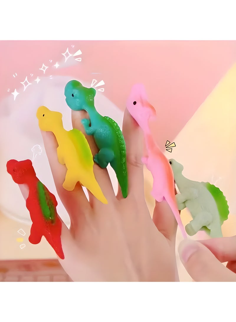 LIXADA 10 Slingshot Dinosaur Finger Toys Made of TPR Material, Finger Dinosaur Slingshots That Stick to Walls, Action Figures of Slingshot Dinosaur Fingers, Funny Prank Gifts for Birthday, Special Festival Presents for Youngsters Age 36 Months+ (Random Color)  - Image 1