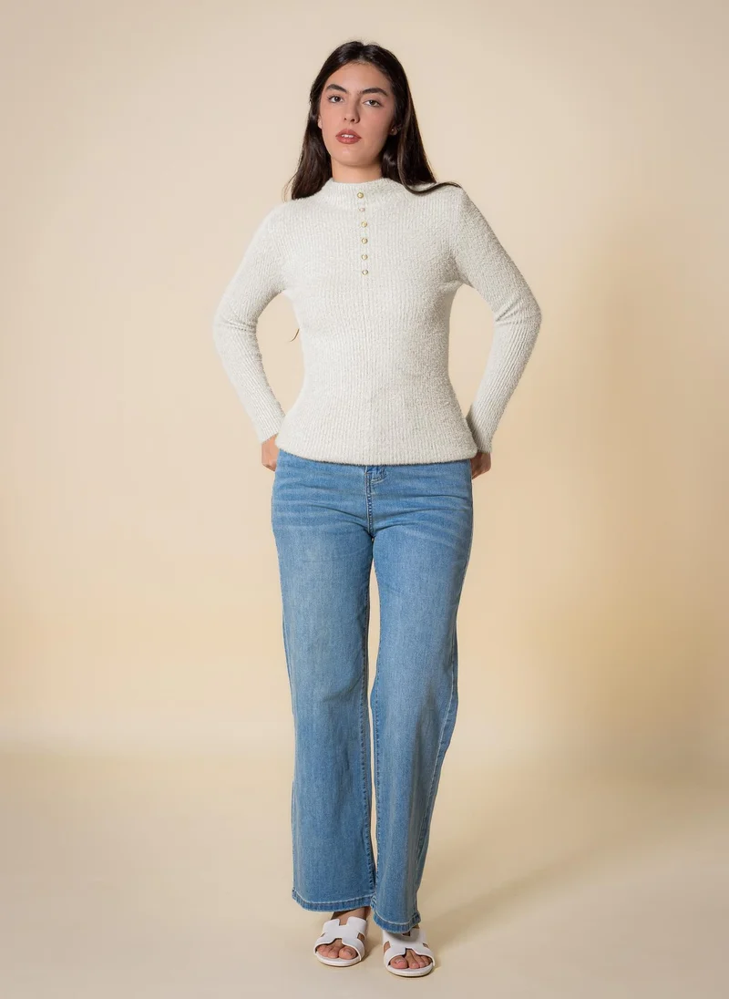 Shapes White DETAILED KNIT HIGH NECK TOP for Women | Best Price UAE