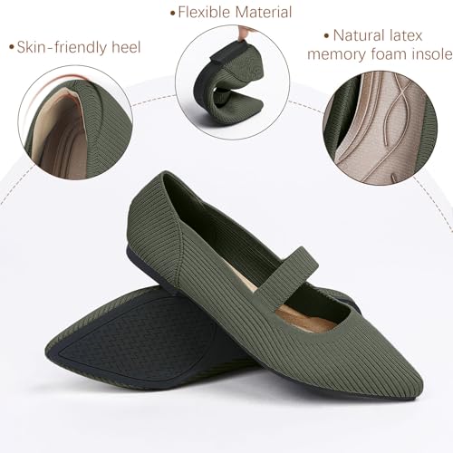 TINGRISE Women's Flats Shoes Pointed Toe Knit Washable Ballet Comfortable Dressy Mary Jane Flat Green US9 - Image 2
