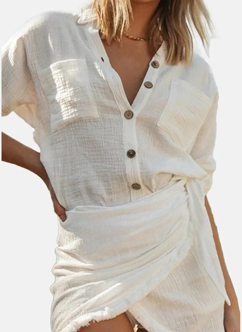 يونيكي Off White Shirt With Skirt Co-Ords Set
