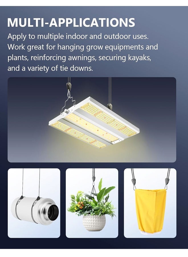 مجموعة من 4 أحزمة ربط متينة قابلة للسحب مزودة بآلية سقاطة، ونظام بكرات حبل مع خطاف كارابين، مناسبة لقوارب الكاياك/تعليق النباتات/إضاءة النمو/الخيام، استخدامات ربط متنوعة. - Image 3