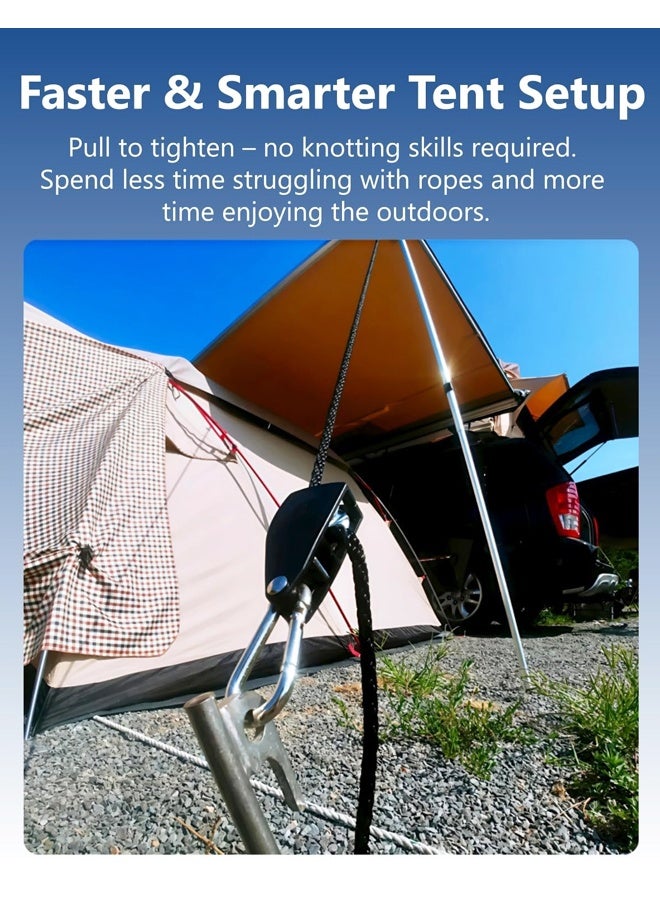 مجموعة من 4 أحزمة ربط متينة قابلة للسحب مزودة بآلية سقاطة، ونظام بكرات حبل مع خطاف كارابين، مناسبة لقوارب الكاياك/تعليق النباتات/إضاءة النمو/الخيام، استخدامات ربط متنوعة. - Image 5