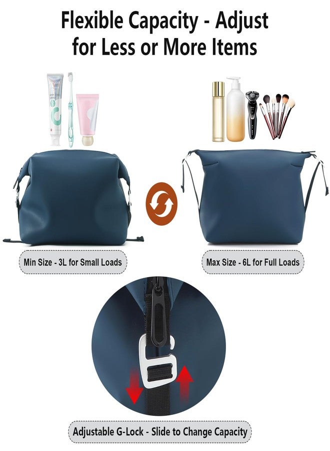 Vomgomfom 3L 6.5 Inch Silicone Toiletry Bag, Waterproof Leakproof Travel Cosmetic Organizer, Adjustable G-Buckle Compression Dopp Kit, Foldable Makeup Bag for Women & Men, Navy - Image 2