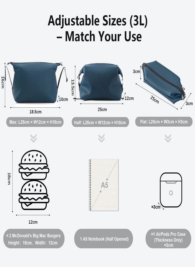 Vomgomfom 3L 6.5 Inch Silicone Toiletry Bag, Waterproof Leakproof Travel Cosmetic Organizer, Adjustable G-Buckle Compression Dopp Kit, Foldable Makeup Bag for Women & Men, Navy - Image 4