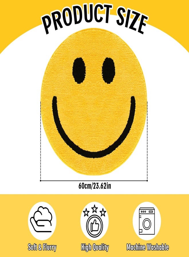 Whaline Smile Face Bath Rug Yellow Happy Face Tufted Bath Mat Non Slip Absorbent Round Bathroom Shower Rugs Front Door Mat Carpet Floor Rug for Home Kitchen Bedroom Entrance Toilet Bathtub - Image 2