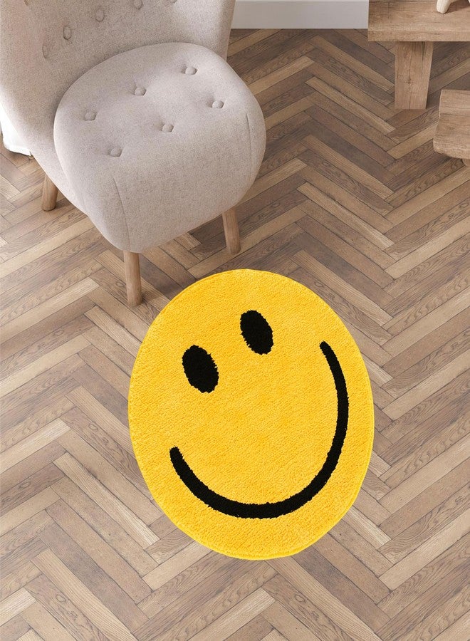 Whaline Smile Face Bath Rug Yellow Happy Face Tufted Bath Mat Non Slip Absorbent Round Bathroom Shower Rugs Front Door Mat Carpet Floor Rug for Home Kitchen Bedroom Entrance Toilet Bathtub - Image 4