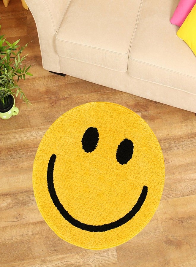 Whaline Smile Face Bath Rug Yellow Happy Face Tufted Bath Mat Non Slip Absorbent Round Bathroom Shower Rugs Front Door Mat Carpet Floor Rug for Home Kitchen Bedroom Entrance Toilet Bathtub - Image 1