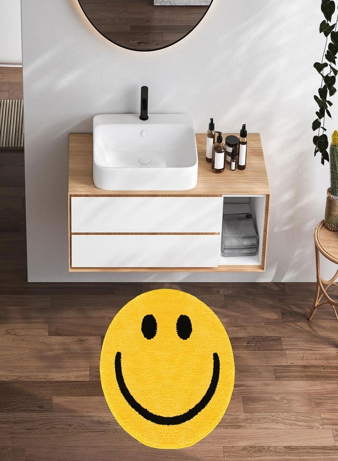 Whaline Smile Face Bath Rug Yellow Happy Face Tufted Bath Mat Non Slip Absorbent Round Bathroom Shower Rugs Front Door Mat Carpet Floor Rug for Home Kitchen Bedroom Entrance Toilet Bathtub - Image 5