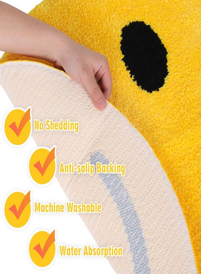 Whaline Smile Face Bath Rug Yellow Happy Face Tufted Bath Mat Non Slip Absorbent Round Bathroom Shower Rugs Front Door Mat Carpet Floor Rug for Home Kitchen Bedroom Entrance Toilet Bathtub - Image 3