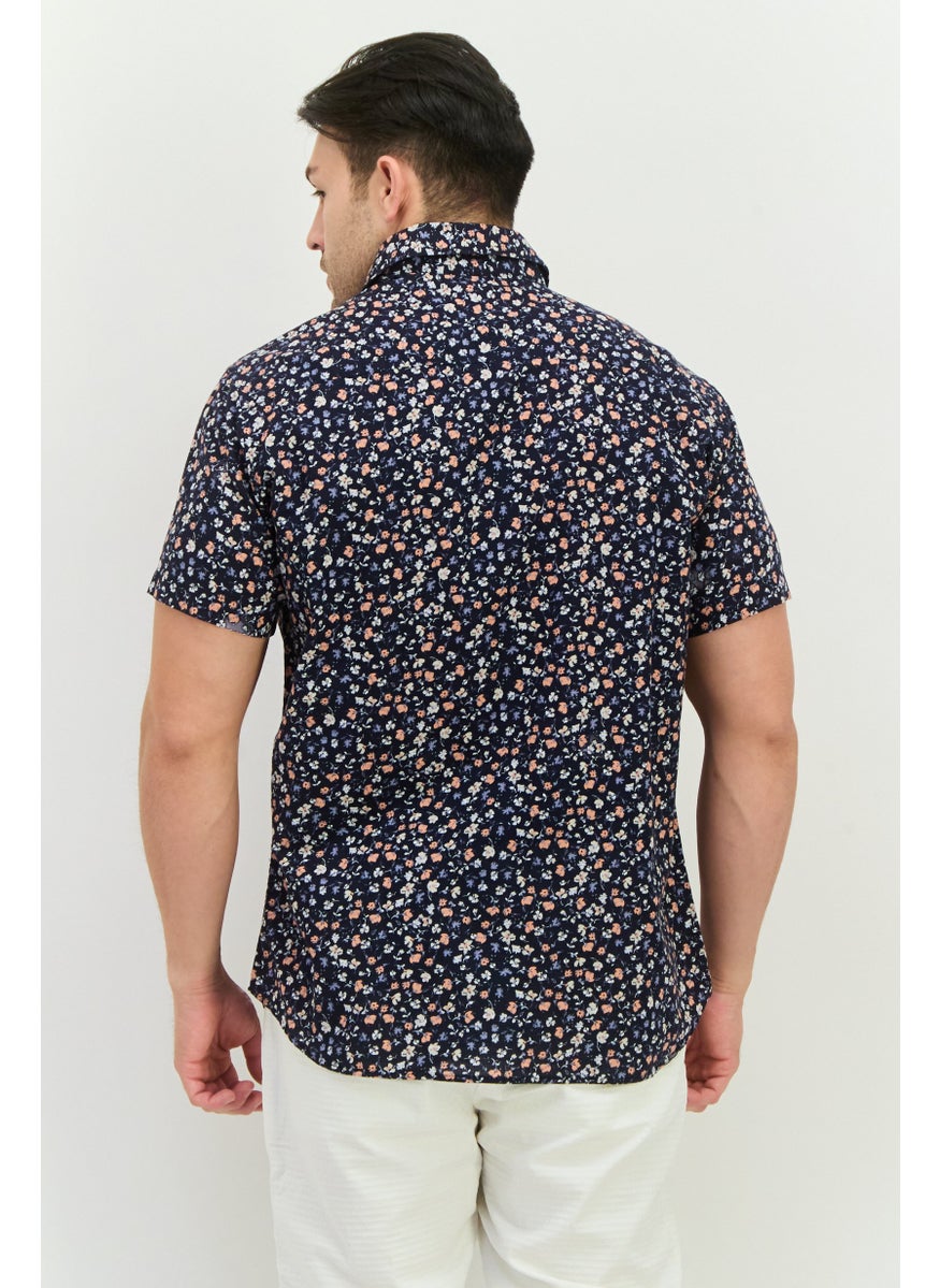 Jack Jones Men Slim Fit Floral Print Short Sleeves Casual Shirt, Navy Combo  - Image 3
