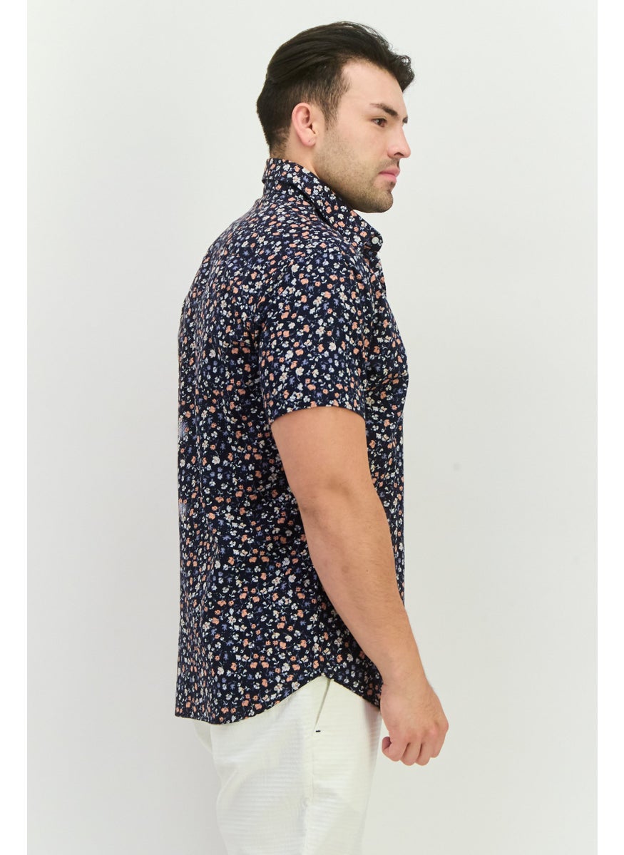 Jack Jones Men Slim Fit Floral Print Short Sleeves Casual Shirt, Navy Combo  - Image 2