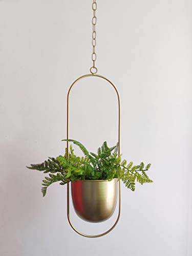 RISEON Boho gold Metal Plant Hanger,Metal Wall and Ceiling Hanging Planter, Modern Planter, Mid Century Flower Pot Plant Holder, Minimalist Planter for Indoor Outdoor Home Decor - Image 3