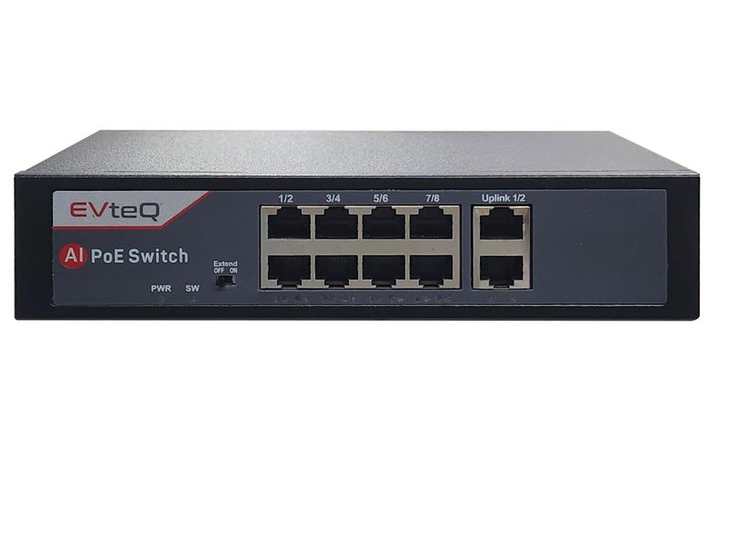 EVTEQ 8 Port PoE + 2 Uplink Port EVTEQ 8CH UPLINK GIGA EV-08F-2G PoE Switch with High Data Transfer, PoE watchdog AI Function - Image 1