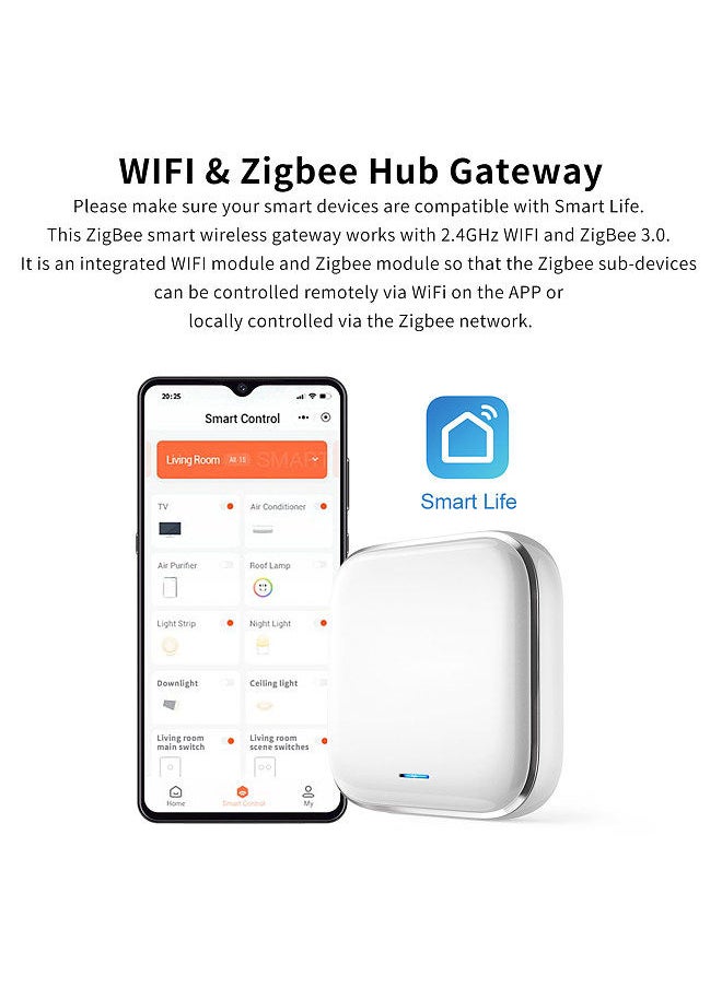 Smart Home Hub,TUYA WIFI BT ZIGBEE  Mini Smart Multi-Mode Hub Works with 2.4GHz WiFi Zigbee 3.0 Replacement for Alexa, Google Assistant